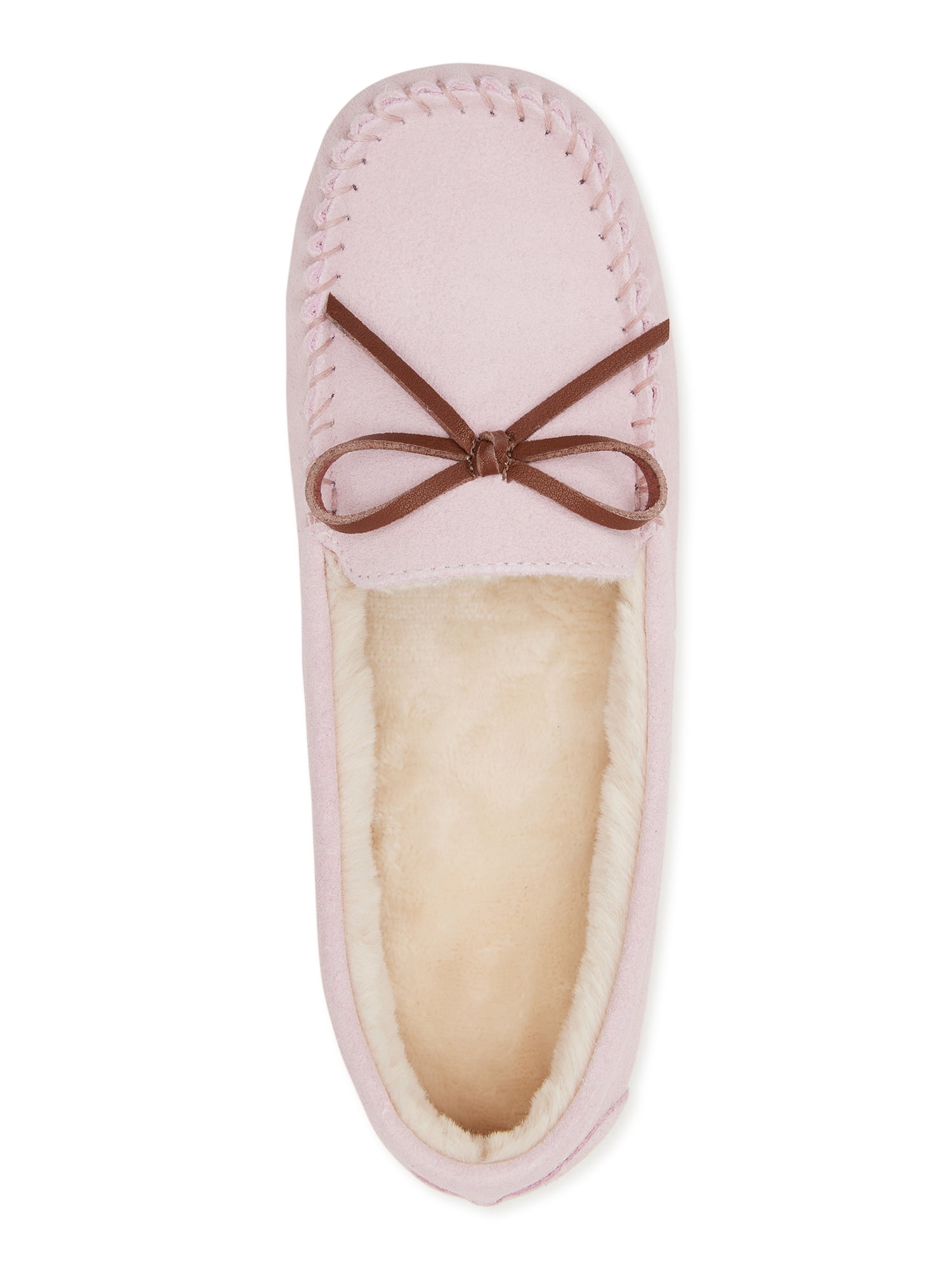 Joyspun Women's Suede Moccasin Slippers, Wide Width Available