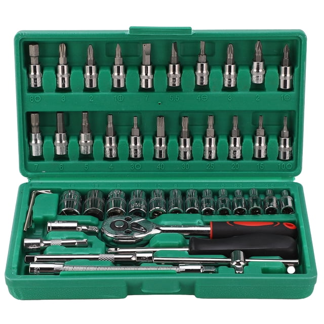 Ensemble de Clé à Cliquet 46pcs Socket Drill 1/4 Pouce Socket d'Entraînement de Tournevis et Kit de Forage avec Kit de Clé à Cliquet Réversible pour la Réparation Automobile et le Ménage avec Boîte de Rangement