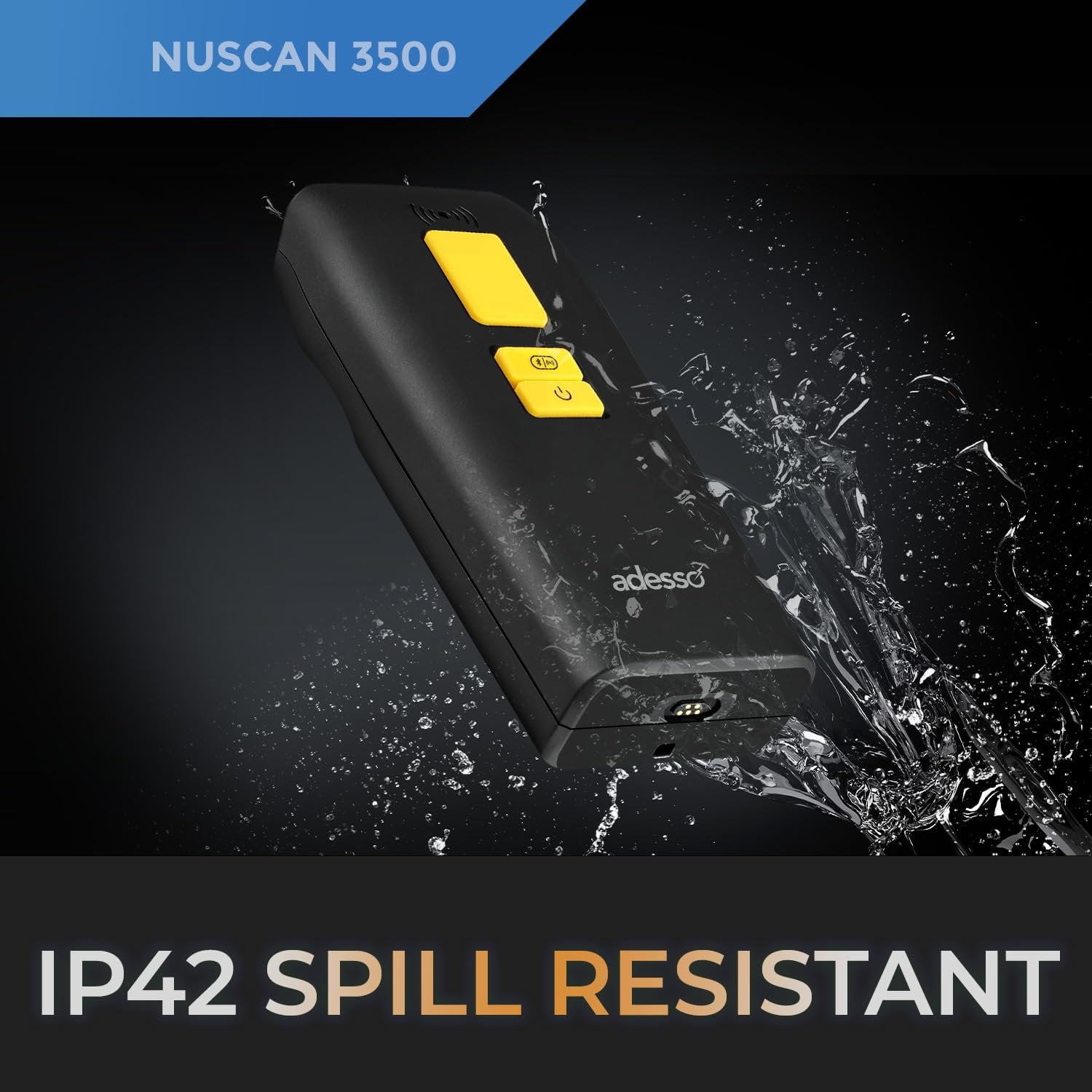 Adesso NuScan 3500 2D Barcode Scanner with Bluetooth & 2.4GHz Wireless Technology, Waterproof IP67 Rating, 10ft Drop Protection, 118ft Operating Range, Compatible with Windows & MacOS