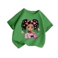 thumbnail image 2 of Kids Girls Casual Short Sleeve Crew Neck T Shirts Print Basic Top Blouses Dressy Casual Loose Fit Comfy Going Out T-Shirts Green 10-11 Years, 2 of 3