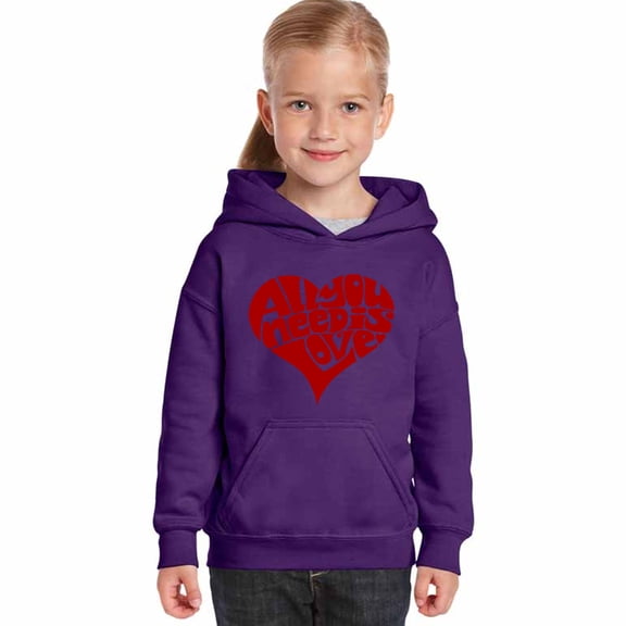 LA Pop Art Girl's Word Art Hooded Sweatshirt - All You Need Is Love
