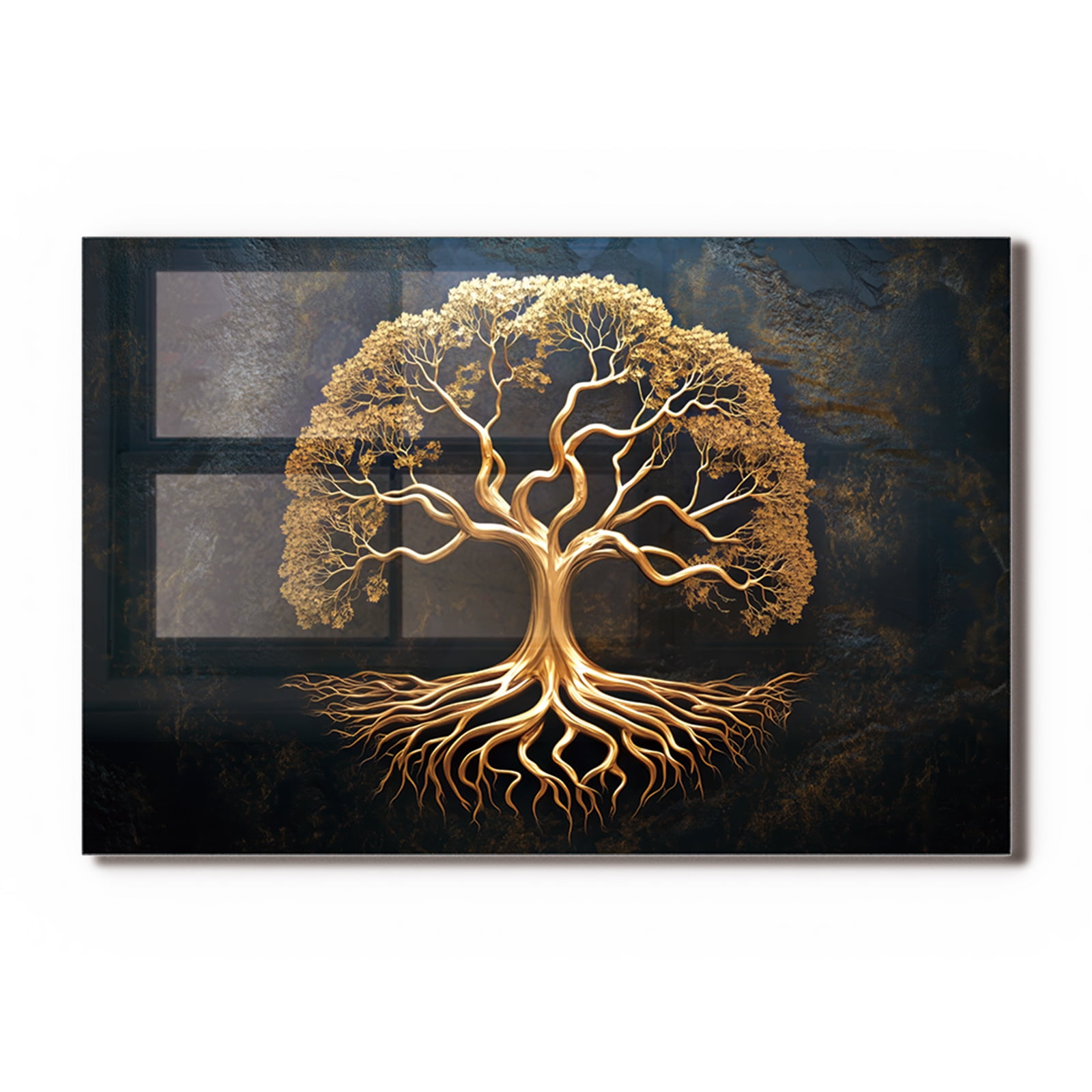 The Golden Tree of Life Glass Backsplash For Kitchen Behind Stove,Stove Back Top Cover,Easy to Clean Glass Splashback, Sink Cover Splash Guard,Home Kitchen Wall Decor