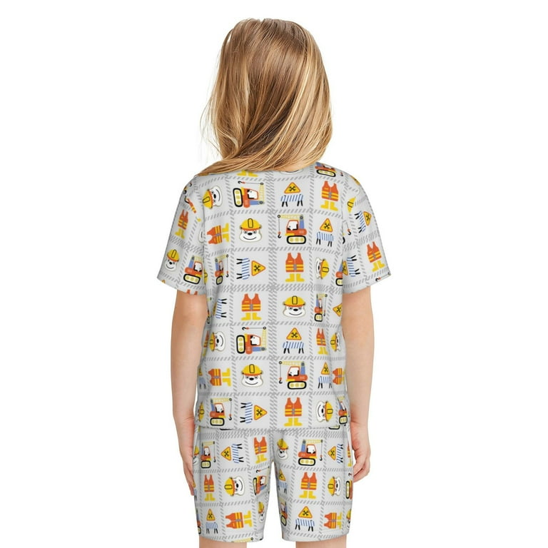 Disketp Construction Equipments Worker for Kids Short Sleeve Pajamas Kids Summer Pjs Children pajamas Large Walmart