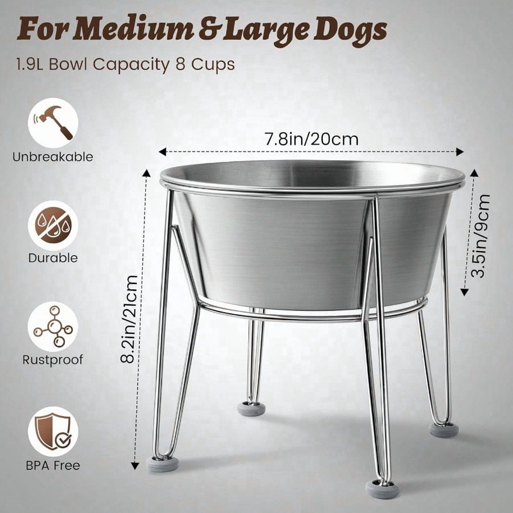 Elevated Dog Bowls For Large Medium Dogs Stainless Steel 64oz 8 Cup Raised Feeder With NonSlip Base Dual Food Water Bowls 2Pack