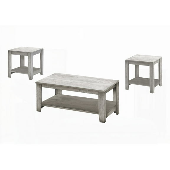 Table Set for Living Room - 3pcs (Coffee, End & Side), Grey Laminate, Transitional
