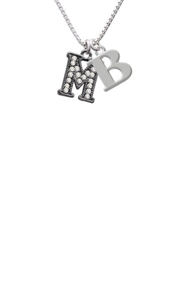 F Custom Engraved Affirmation Ring Necklace Black Nickeltone Crystal Initial Beaded Border