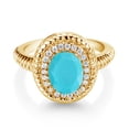 thumbnail image 2 of Gem Stone King 1.76 Ct Oval Green Turquoise 18K Yellow Gold Plated Silver Ring (Size 8), 2 of 3