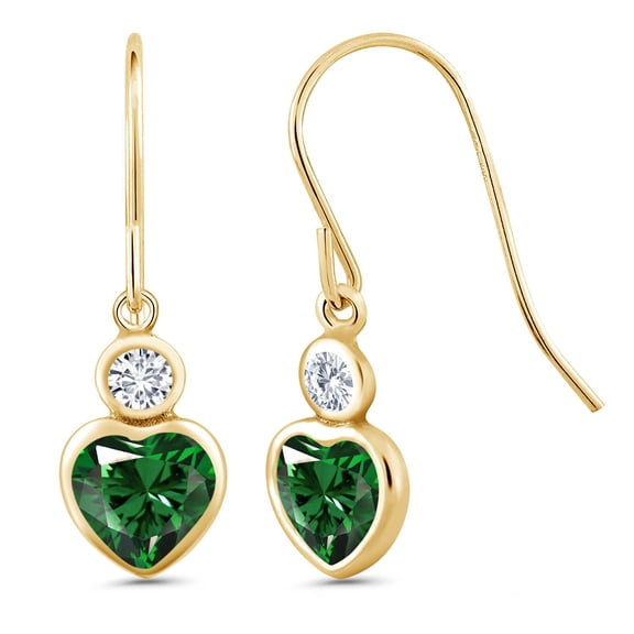 Gem Stone King 1.20 Ct Green Nano Emerald G/H Lab Grown Diamond 14K Yellow Gold Earrings