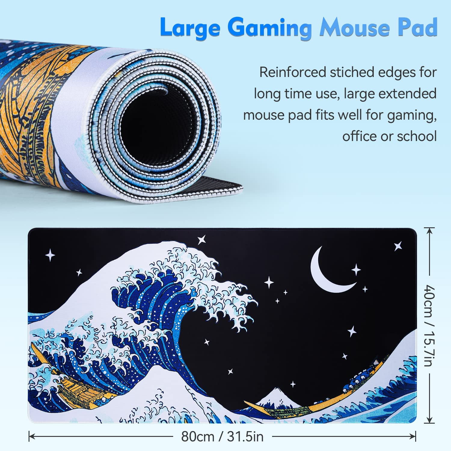 Large Mouse Pad, Black and White Gaming Mouse Pad Desk Pad, 31.5×15.75In Japanese Mouse Pad XXL Desk Mat, Gaming Mousepad, Big Mouse Pads for Desk, Extended Mouse Pad with Non-Slip Base
