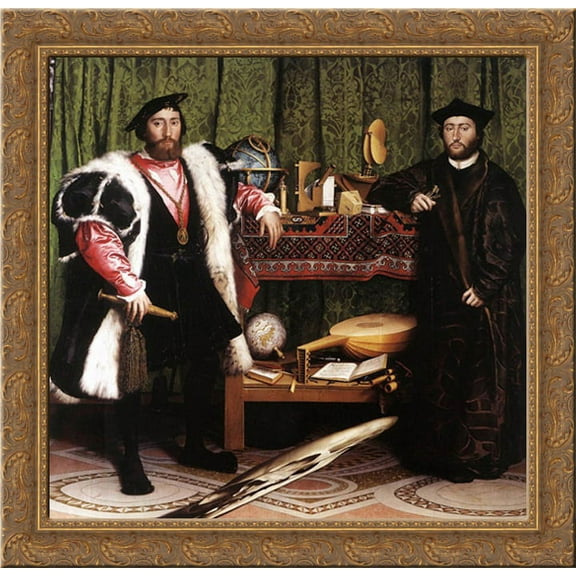 The Ambassadors 20x20 Gold Ornate Wood Framed Canvas Art by Holbein, Hans (Younger)