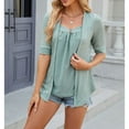 thumbnail image 3 of Mittory Layered Shirt Look for Women Cute 2 in 1 Blouse Summer Half Sleeve V Neck Eyelet Shirts Dressy Casual Tees, 3 of 4