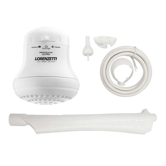 Regadera Eléctrica Maxi Ducha Ultra 3 Temperaturas 127V 4600w Blanca Con Brazo Lorenzetti 968-347