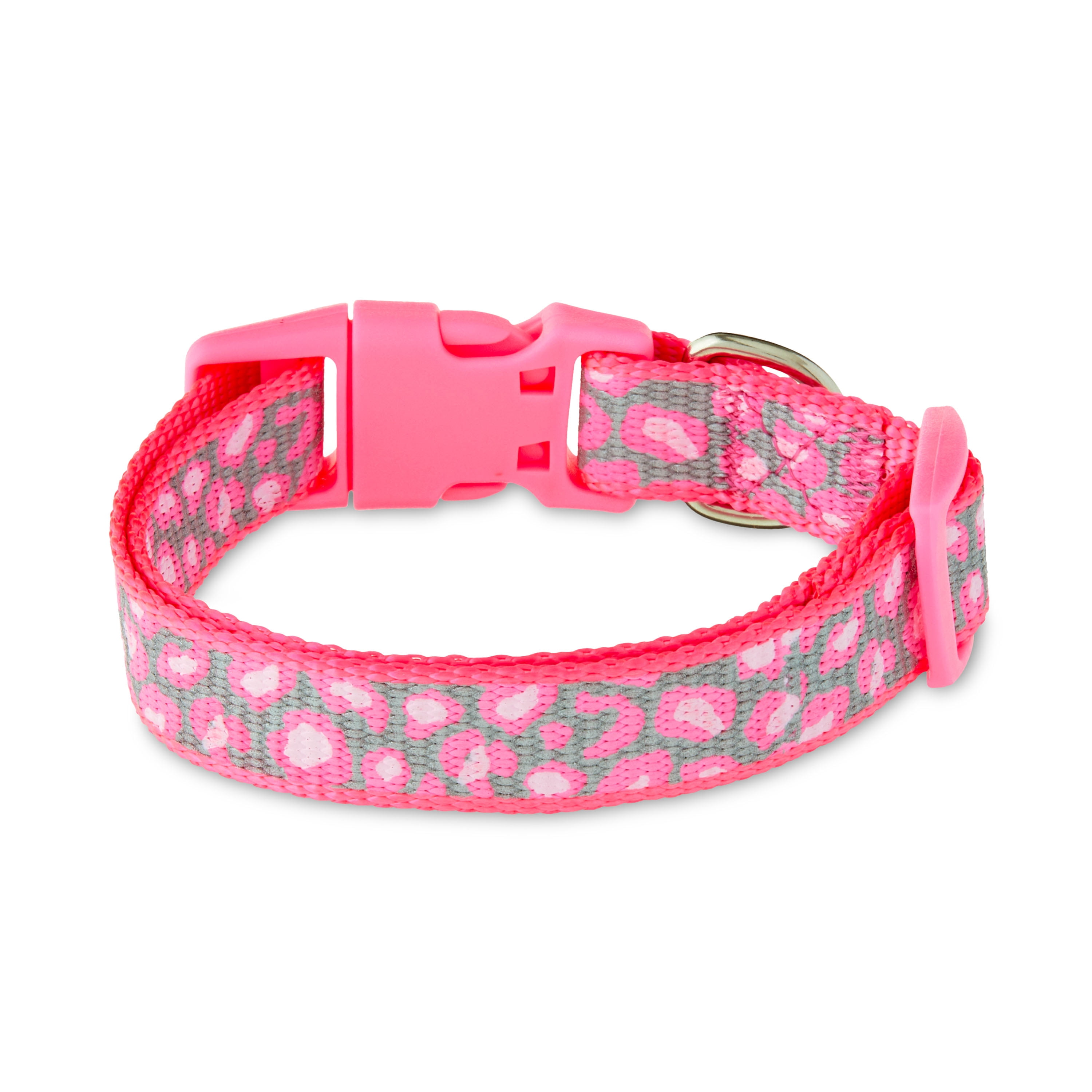 Vibrant Life Reflective Adjustable Dog Collar, Pink Cheetah, Small