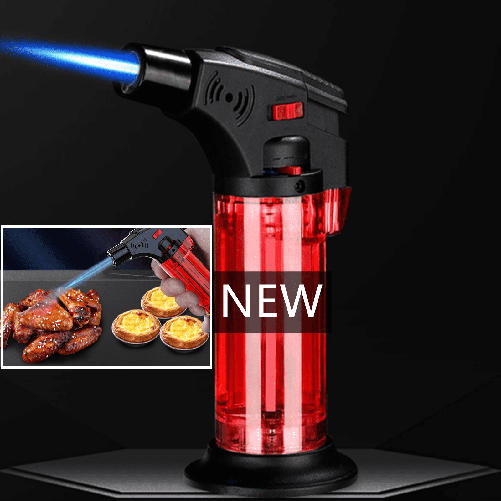 Bxaolu Butane Torch Lighter Windproof Straight Torch Blue Flame Lighter Inflatable Gas Lighter Refillable Butane Lighter for Outdoor BBQ Baking