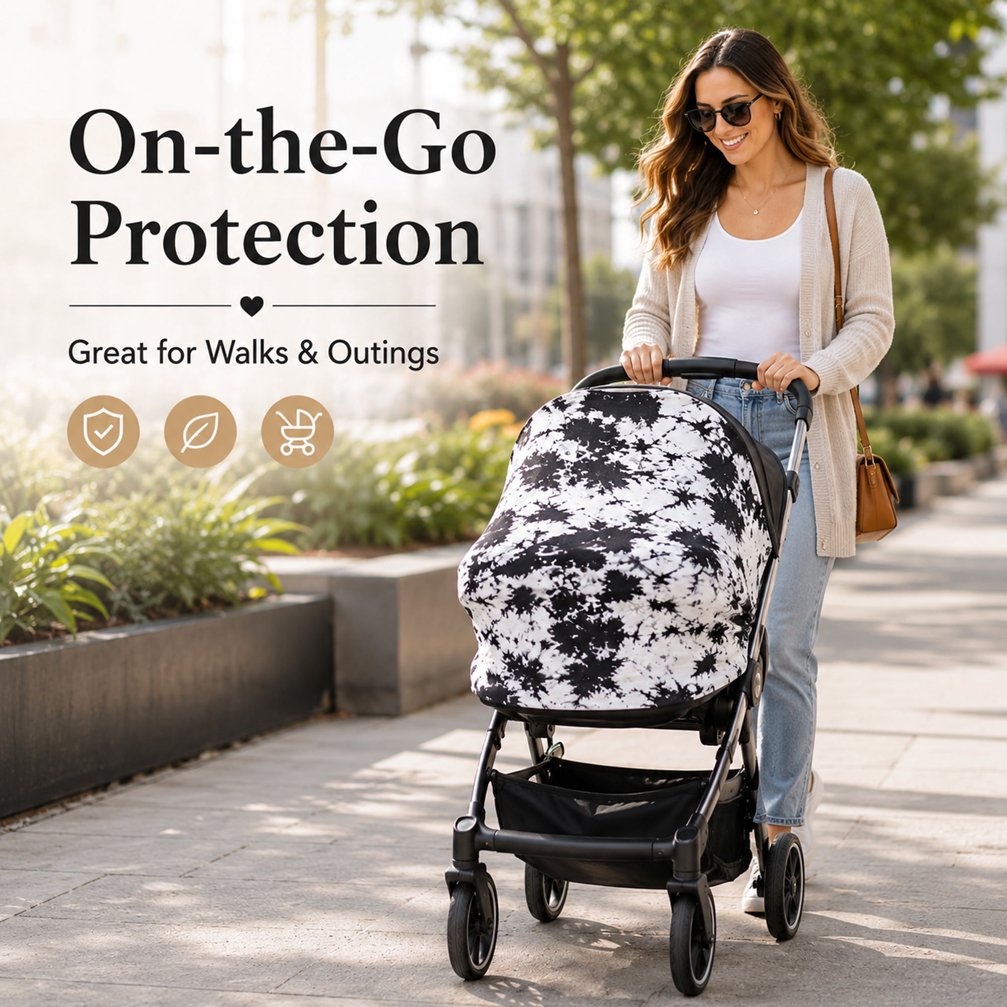 Baby Car Seat Cover & Nursing Cover, Stretchy 5-in-1 Breastfeeding Canopy with Carry Pouch, Black Tie-Dye