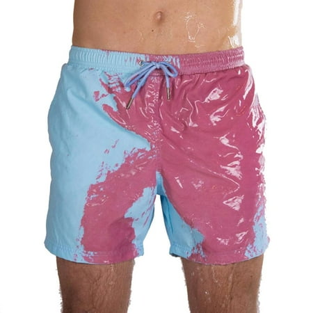 

Temperature Discoloration Quick Dry Men Change Color Shorts Beach Pant Color-Changing Swim Trunks BLUE&PURPLE XXXL