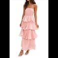 thumbnail image 1 of Vestido de Verano Sin Tirantes para Mujer, con Volantes, , Liso, Espalda Descubierta, Fruncido, Elegante, Fluido, para Playa. Rosa L, 1 of 10