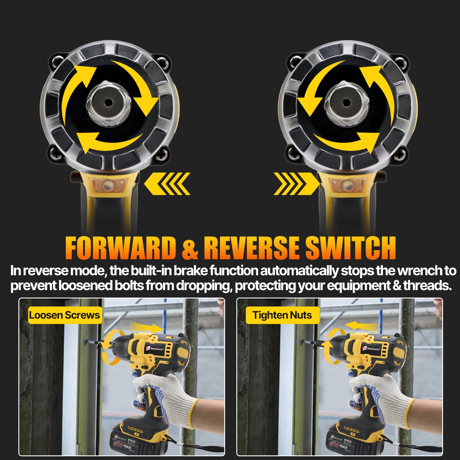 iMeshbean 1/2 inch Cordless Impact Wrench 1000N.m High Torque Power Brushless Drill 3 IN 1 Screwdriver Socket Tools