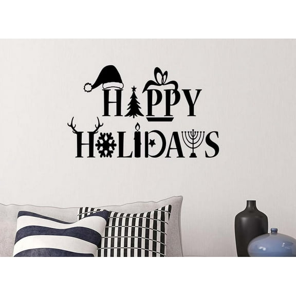 #3 Happy Holidays 23 X 14 Vinyl Wall Quote Decal Sticker Door Calligraphy Christmas Church Wall Snowman Decor Motivational Inspirational Decorative Lettering