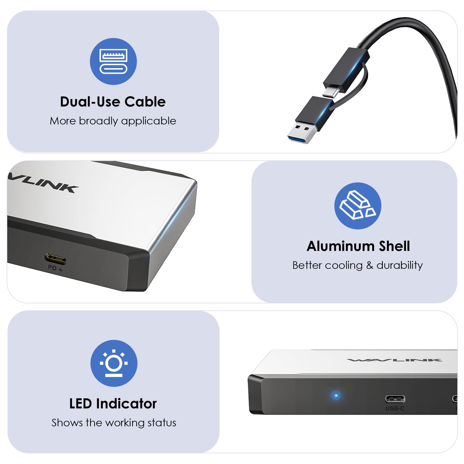WAVLINK Triple Display 4K@60Hz Dock Station, USB to HDMI/DisplayPort USB Adapter, 100W charging for Intel/MacBook Laptops