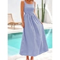 thumbnail image 3 of Women'S 2025 Summer Spaghetti Strap Maxi Dresses Plaid Square Neck A Line Casual Beach Vacation Long Sundress Blue M, 3 of 7