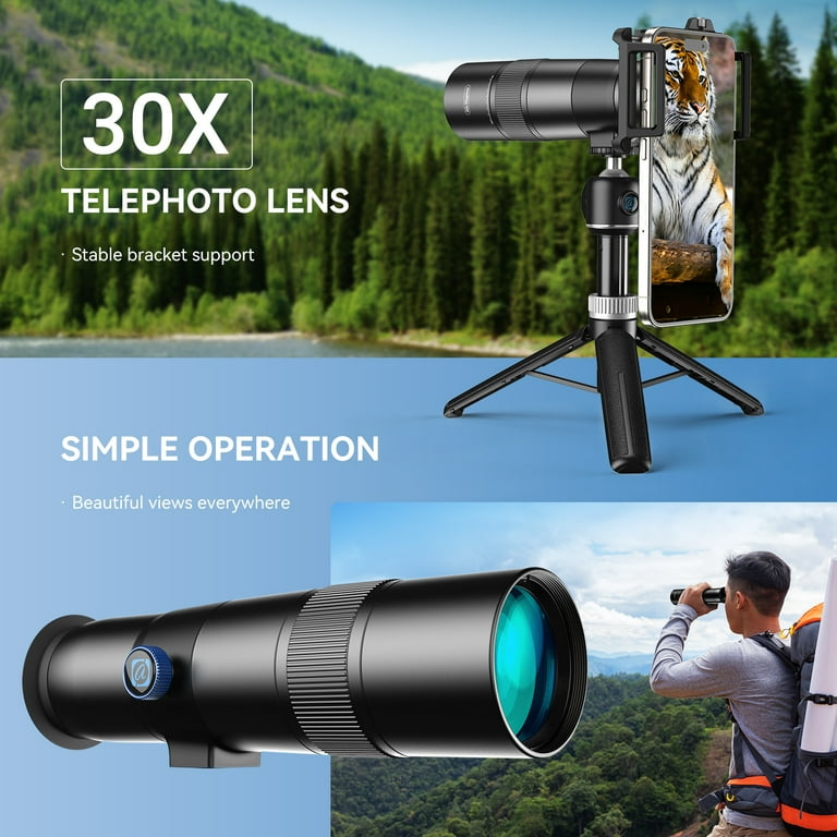 スマホアクセサリー APEXEL 30X Telephoto Lens Kit Amazon.com: APEXEL High Power 30X HD Telephoto Lens for