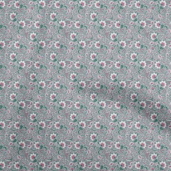 oneOone Cotton Poplin Twill Gray Fabric Jacobean Floral Diy Clothing Quilting Fabric Print Fabric By Yard 56 Inch Wide