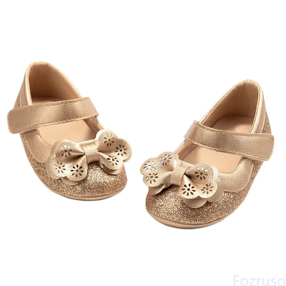 Fozruso Stylish Baby Sandals With Glitter Bowknot And Gold Trim Soft Sole Walking Shoes For Infants And Toddlers,Sizes 4 Toddlers 0-6 Months(Gold)
