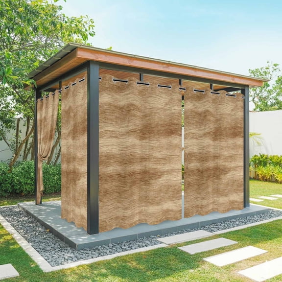 Outdoor Curtains for Patio Waterproof, Brown Wooden Outdoor Privacy Panels Grommet, Vintage Western Country Wooden Plank Blackout Outside Curtains for Porch/Cabana/Pergola/Gazebo 54"x95", 2 Panels