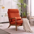 thumbnail image 3 of High Back Solid Wood Armrest Backrest Iron Frame Linen Indoor Leisure Chair Burnt Orange Color, 3 of 9