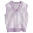 thumbnail image 2 of jinghuiyue Women Sweater Vest V Neck Knit Sleeveless Pullover Tank Oversized Houndstooth Pattern Preppy Fashion Uniform Waistcoat XL, 2 of 5