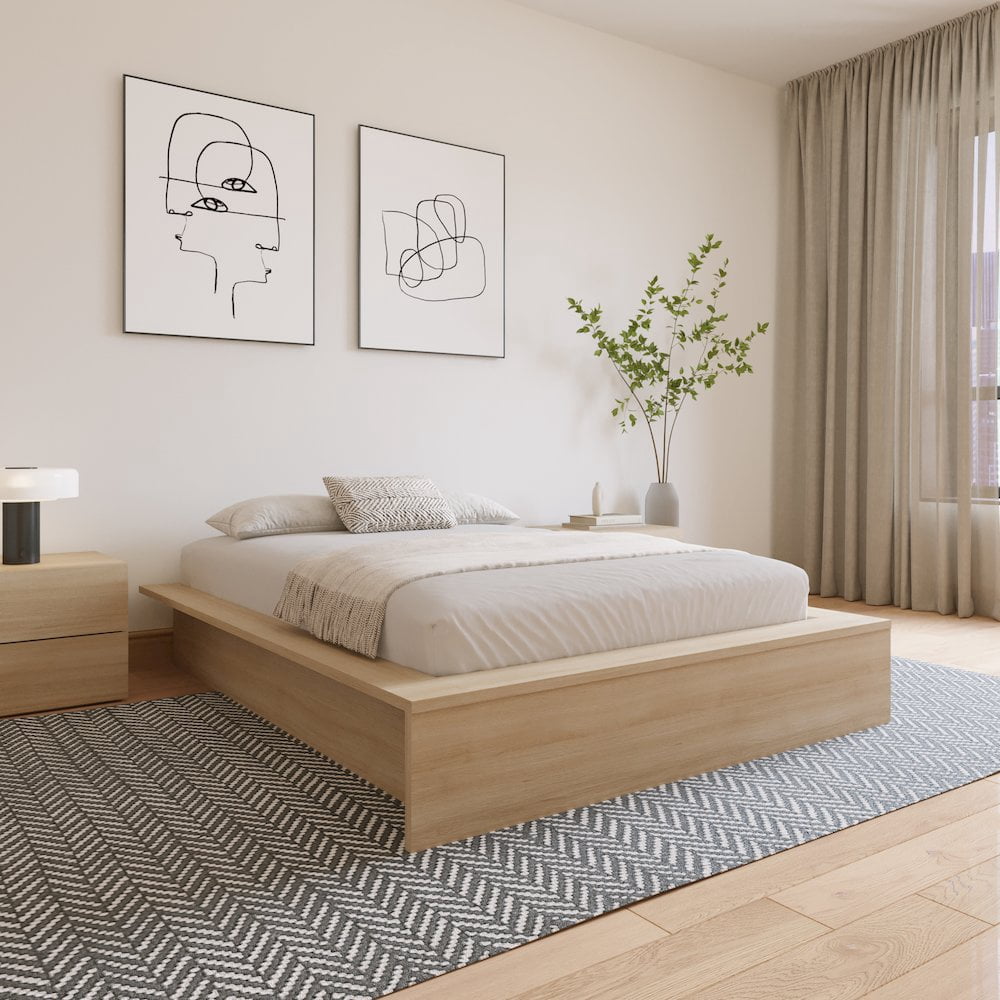 Nexera James King Size Platform Wood Bed Frame, Natural Blonde Oak