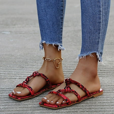 

Summer Savings! Zpanxa Slippers for Women Sandals Women Open Toe Print Flat Slippers Comfy Beach Roman Shoes Flip Flop Flip Flops for Women Red 43