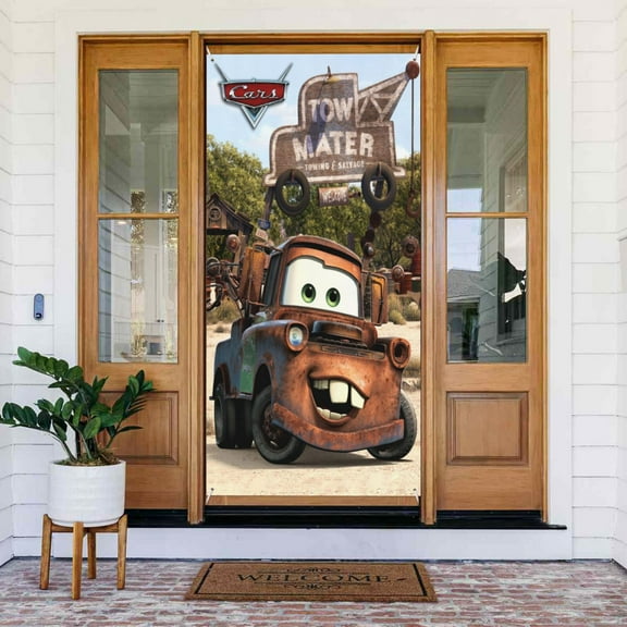 Lightning Mcqueen Door Cover Decorations Door Banner Porch Sign Banner For Indoor Outdoor Wall Home Party Supplies 72.8 x 35.4 Inch