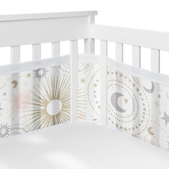 Sweet Jojo Designs   BreathableBaby Celestial Pink Gold and Grey Breathable Mesh Crib Liner Pad