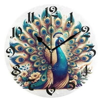 Silent Wall Clock A Beautiful Peacock 10" Non-Ticking Battery Clock Rustic Retro Home Decorative for Living Room Kitchen Bathroom