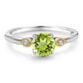 thumbnail image 2 of Gem Stone King 925 Silver and 10K Yellow Gold Green Peridot and White Lab Grown Diamond 3-Stone Engagement Ring for Women (1.03 Cttw, Round 6MM, Gemstone August Birthstone, Size 8), 2 of 4