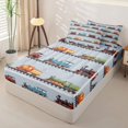 thumbnail image 2 of Castle Fairy Cartoon Vintage Train Zipper Twin Comforter Sets with Fitted Sheet and 2 Pillowcases,Colorful Locomotive Zipper Bedding Set for Bedroom,Blue Red Green,4-Piece,Grey Reversible, 2 of 6