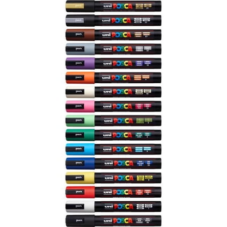 1 piece POSCA Water-Based Paint Markers, Medium Bullet Tip, Assorted Colors, 16/Pack