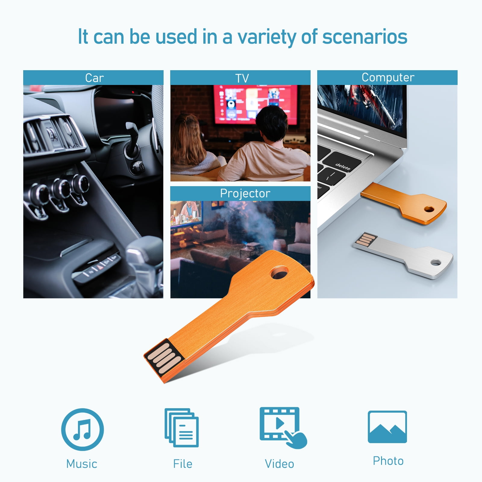 10 Pack USB 2.0 Flash Drive Topesel Metal Key Shaped Bulk Thumb Drive Multicolor Memory Stick-Black/Pink/Green/Gold/Blue