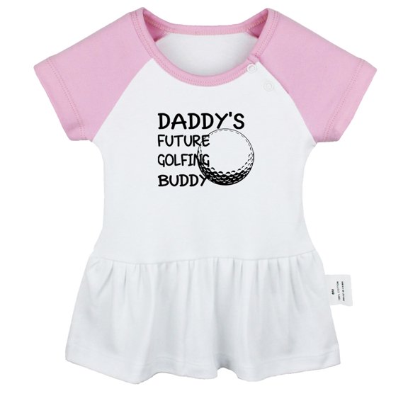 Daddy's Future Golfing Buddy Funny Dresses For Baby, Newborn Babies Skirts, Infant Princess Dress, 0-24M Kids Graphic Clothes (Pink Raglan Dresses, 6-12 Months)