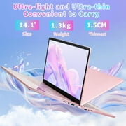 14 Rose Gold Laptop with 2.5K UHD (2560x1440) IPS Display, Celeron N95 CPU, DDR4 16G RAM, 512G SSD, Color Backlit KB, Fingerprint Reader,Thin and Portable, WIFI,