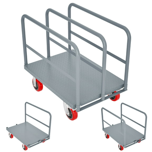 Steel Panel Truck Cart, Platform Truck Cart, Heavy Duty Lumber Cart Drywall Dolly Cart, Flatbed Cart with 2000 lbs Capacity and 4 Swivel Casters, 36x24inch Steel Board with 3 Side Handrails