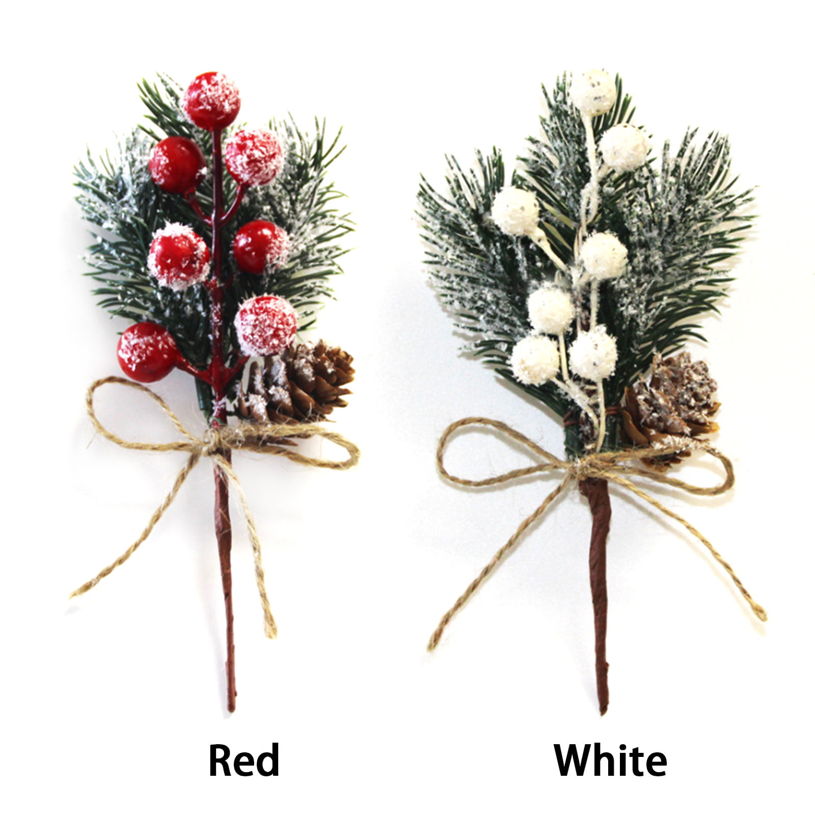 10pcs Artificial Pine Picks, Red Berry Stems with Snowflakes Flocked Holly  Artificial Pine Branches for Christmas Tree Decorations DIY Crafts Home  Decor
