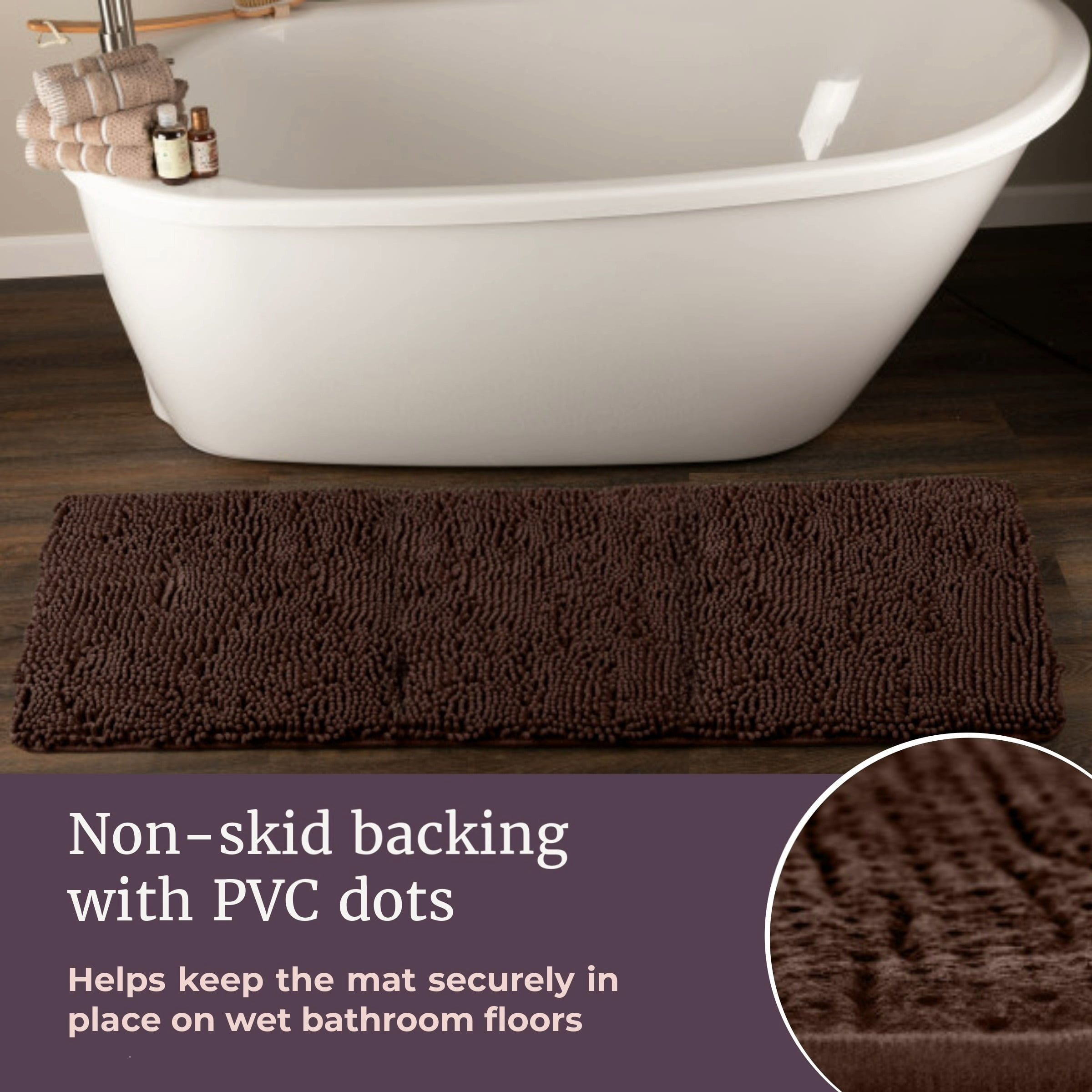 Lavish Home 58x24 Memory Foam Bath Mat with Plush Chenille Shag (Chocolate)
