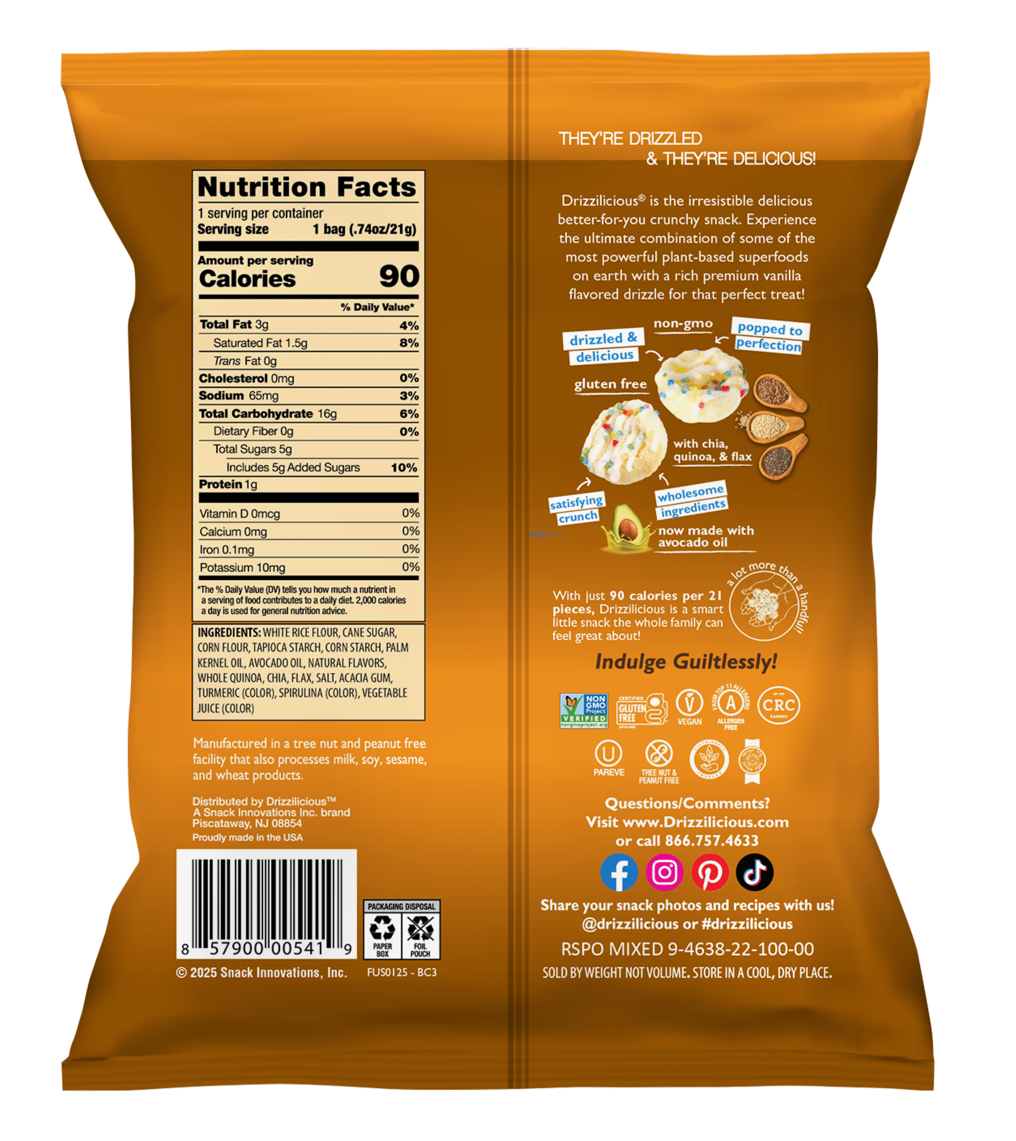 Drizzilicious Birthday Cake Mini Rice Cake Gluten Free Bites, 0.74 oz