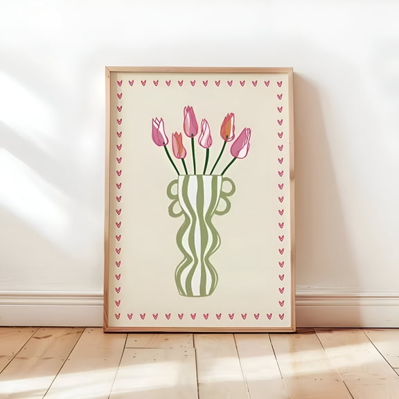 Vintage Tulip Vase Wall Art Poster Colorful Abstract Floral Design Orange Green Pink Decor for Living Room Bedroom, UNFRAMED 8x12