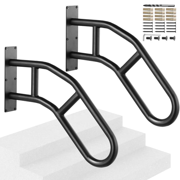 VEVOR Handrails for Outdoor Steps, 29" Length Wall Mount Safety Railings for 1-3 Steps, U-Shaped Handrail with Matte Black Finished, Stair Handrails for Kids, Elderly,Pregnant Women,Disabled 2 PCS