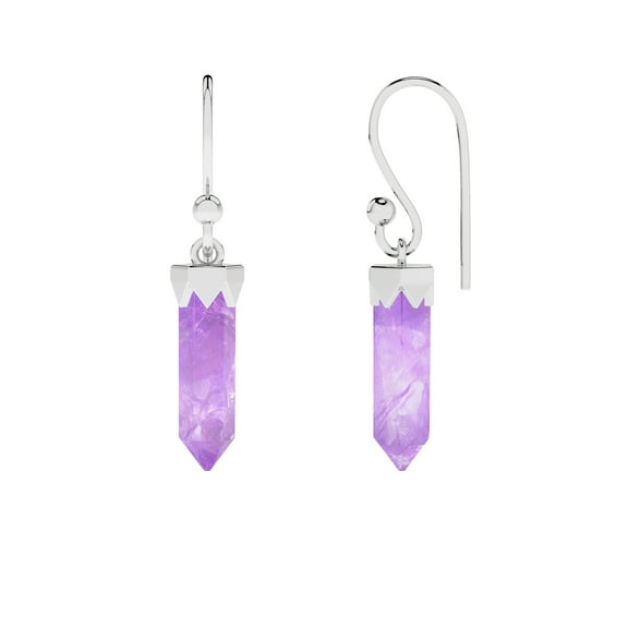 Natural Amethyst Hexagon Shape Dangle Earrings in Sterling Silver for Women, February Birthstone Jewelry for Her Birthday, Wedding Anniversary, Christmas, Mothers Day