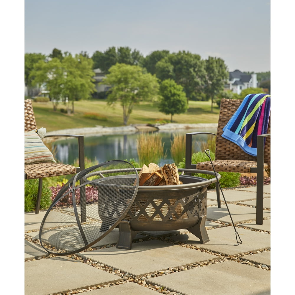 Better Homes & Gardens 35" Round Lattice Wood Burning Fire Pit with